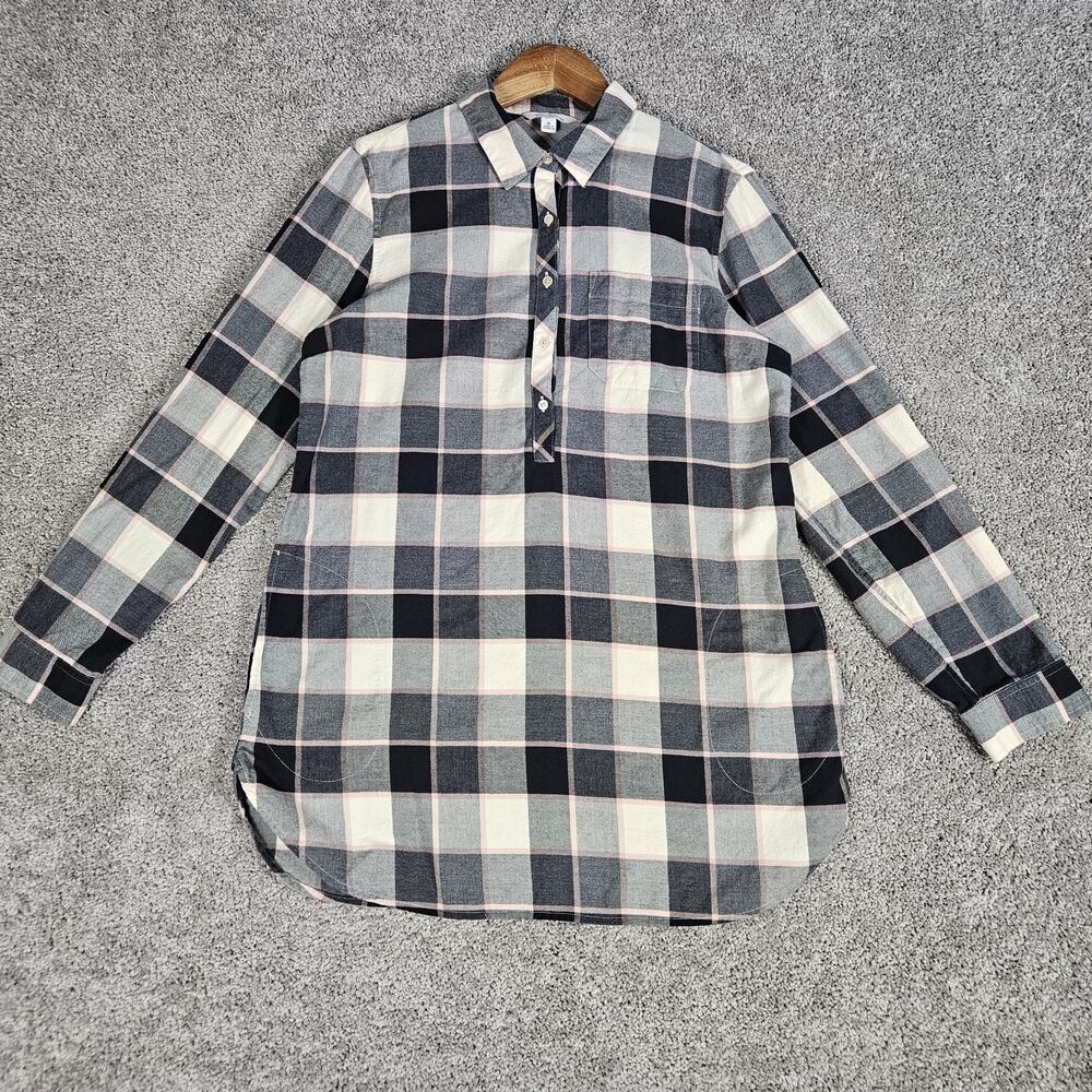 LL Bean Signature Shirt Womens Medium Black Pink Plaid Flannel Tunic Cabincore